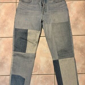 Everlane Women's Straight Patchwork Jeans - Blue and Gray *